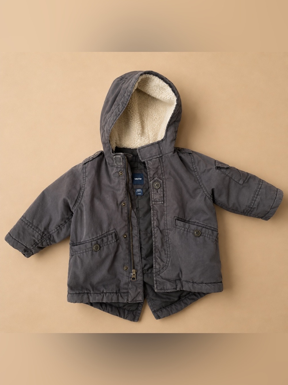 Baby Gap Toddler Gray Sherpa Lined Hooded Jacket Coat 12-18M
